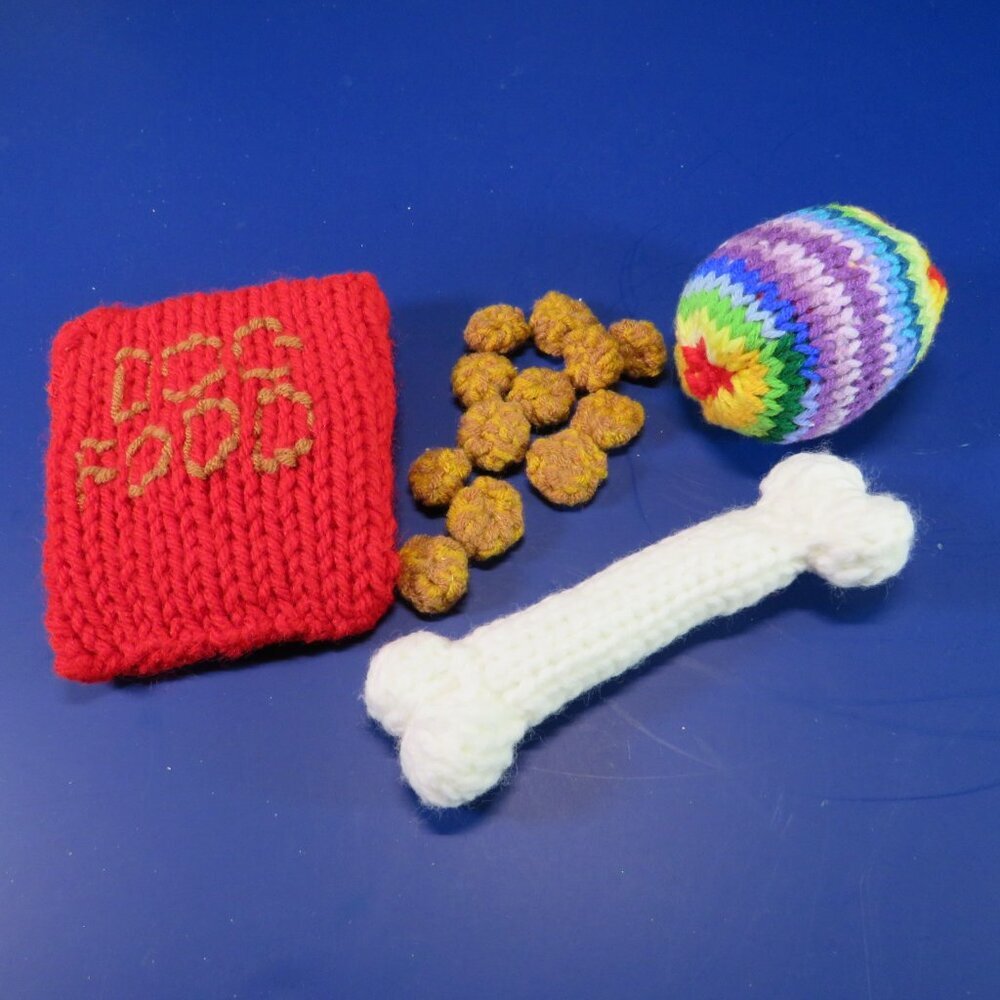 Handcrafted Knit Toys for Stuffed Animals Accessories Squeaker Ball, Bone & Food